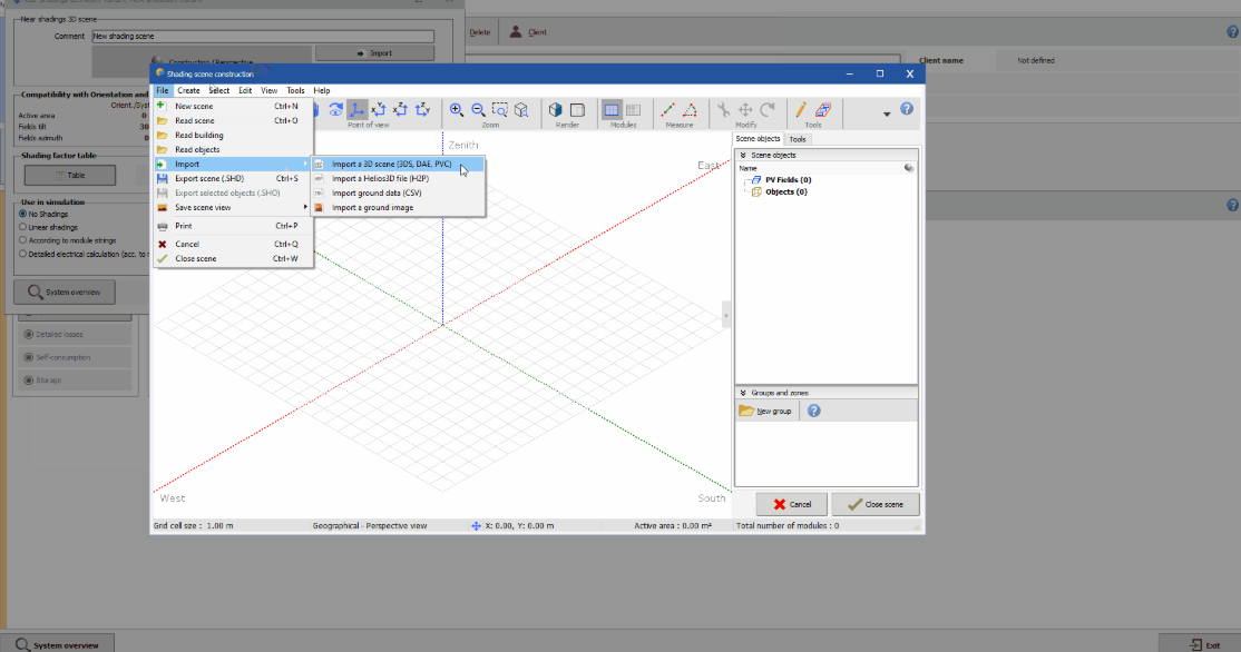 How to export a PV Collada fixed structures scene to PVsyst
