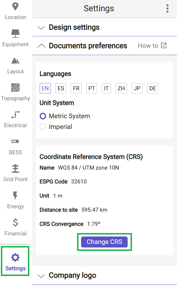 How to change the CRS of your layout in RatedPower