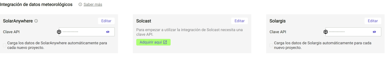 Cómo establecer su clave API para la integración de fuentes meteorológicas